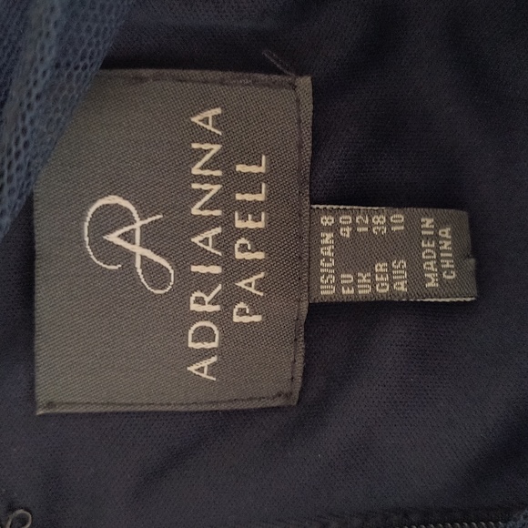 Adrianna Papell Navy Blue Sleeveless Embellished Mesh Ruched bodycon dress SZ 8 - Picture 2 of 15